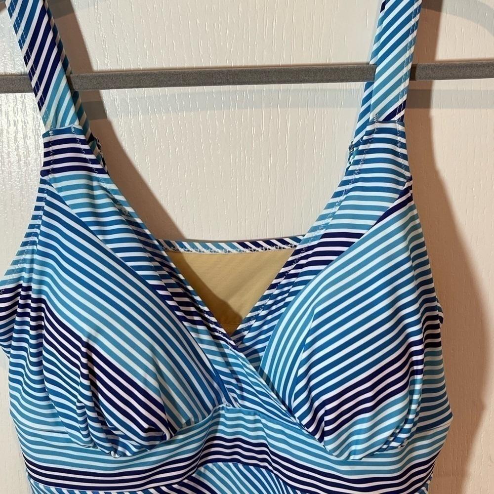 NWT Swimsuits For All Blue & White Stripe One Piece Swimsuit tummy control  20 - Picture 12 of 13